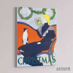 "Artery8 Vintage Christmas Woman With Cat Canvas Wall Art Print E Penfield in Red - Size: W18"" x H24""" - thumbnail 2