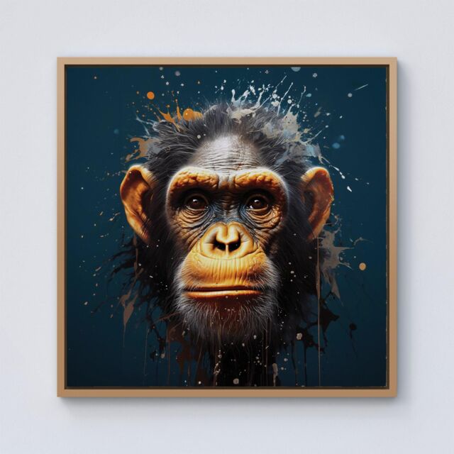 Warren Reed - Designer Splashart Realistic Monkey Face Framed Canvas in Light Brown - Size: w40 inch x h40 inch - image 1