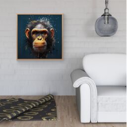 Warren Reed - Designer Splashart Realistic Monkey Face Framed Canvas in Light Brown - Size: w40 inch x h40 inch - thumbnail 2