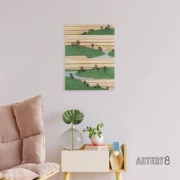 "Artery8 Landscape With Hills Pattern Canvas Wall Art Print Bijutsukai in Green - Size: W18"" x H24""" - thumbnail 3