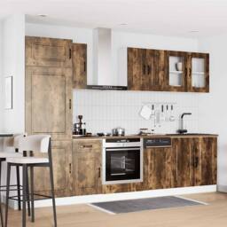 Berkfield Home Elegant 8 Piece Kitchen Cabinet Set Kalmar Smoked Oak Engineered Wood in Brown - thumbnail 1