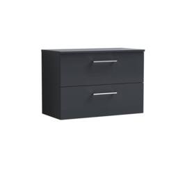 Balterley Level 800mm Wall Hung 2 Drawer Vanity Unit with Worktop - Dark Grey - thumbnail 1