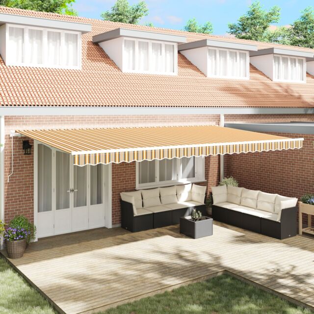Berkfield Home Manual Retractable Awning Multicolour Stripe 600x350 cm in Yellow - image 1