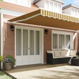 Berkfield Home Manual Retractable Awning Multicolour Stripe 600x350 cm in Yellow - thumbnail 3