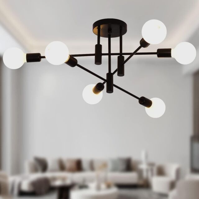 Garwarm Vintage 6-Light Sputnik Metal Chandelier for Living Room Bedroom Dining Room in Black - image 1