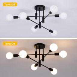 Garwarm Vintage 6-Light Sputnik Metal Chandelier for Living Room Bedroom Dining Room in Black - thumbnail 3
