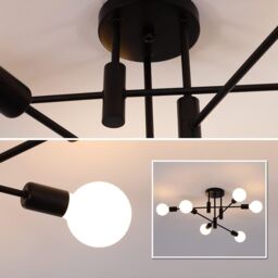 Garwarm Vintage 6-Light Sputnik Metal Chandelier for Living Room Bedroom Dining Room in Black - thumbnail 4
