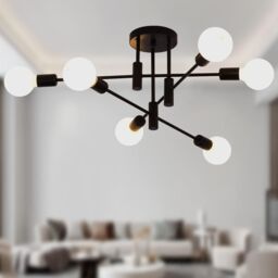 Garwarm Vintage 6-Light Sputnik Metal Chandelier for Living Room Bedroom Dining Room in Black