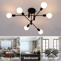 Garwarm Vintage 6-Light Sputnik Metal Chandelier for Living Room Bedroom Dining Room in Black - thumbnail 5