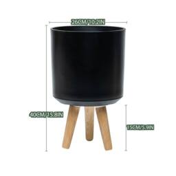 simpa Urban 12L Round Plastic Planter with Wooden Legs in Black - thumbnail 3