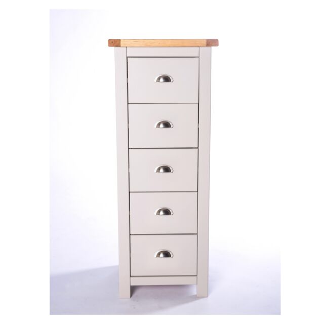 Cabinet Bits Argenta 5 Drawer Narrow Chest of Drawers Chrome Cup Handle in Light Grey - image 1