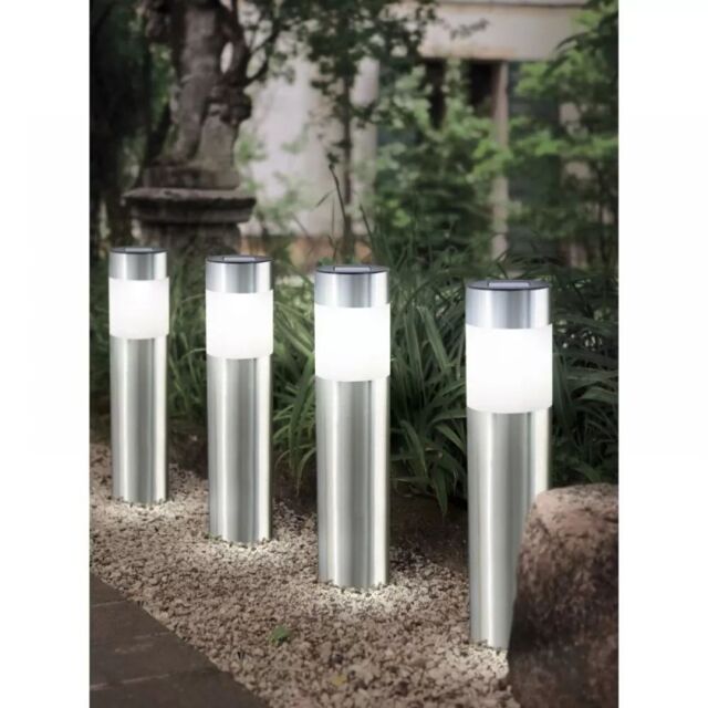 Marco Paul Set of 4 35cm Bollard Solar Lights Outdoor Stainless Steel in White - image 1