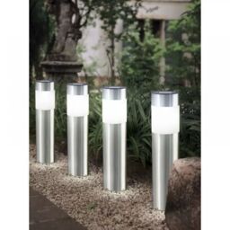 Marco Paul Set of 4 35cm Bollard Solar Lights Outdoor Stainless Steel in White