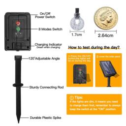 Ollny Solar String Lights 12m 100LEDs IP44 8 Modes Garden Solar Lights Auto on/off in Black - thumbnail 9