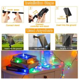 Ollny Solar String Lights 12m 100LEDs IP44 8 Modes Garden Solar Lights Auto on/off in Black - thumbnail 5