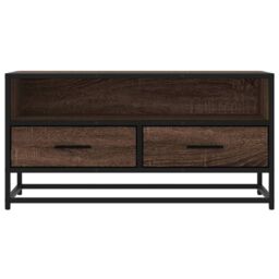 Berkfield Home TV Cabinet Brown Oak 80x34.5x40 cm Engineered Wood & Metal - thumbnail 4