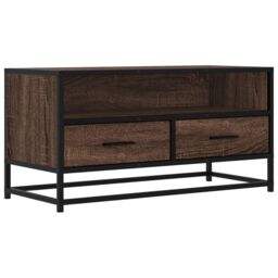 Berkfield Home TV Cabinet Brown Oak 80x34.5x40 cm Engineered Wood & Metal - thumbnail 2