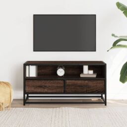 Berkfield Home TV Cabinet Brown Oak 80x34.5x40 cm Engineered Wood & Metal - thumbnail 3