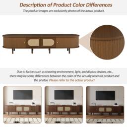 BTM Oval TV Stand Dark Walnut Rattan Sliding Doors Storage Cabinet - thumbnail 4