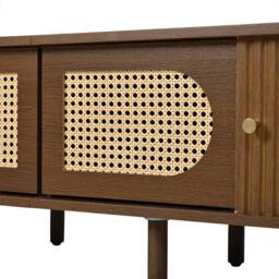 BTM Oval TV Stand Dark Walnut Rattan Sliding Doors Storage Cabinet - thumbnail 8
