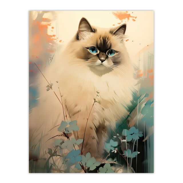 "Artery8 Wall Art Print Ragdoll Cat Pastel Colour Animal Portrait Poster Picture in Beige - Size: W24"" x H32""" - image 1