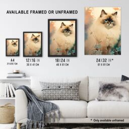 "Artery8 Wall Art Print Ragdoll Cat Pastel Colour Animal Portrait Poster Picture in Beige - Size: W24"" x H32""" - thumbnail 3