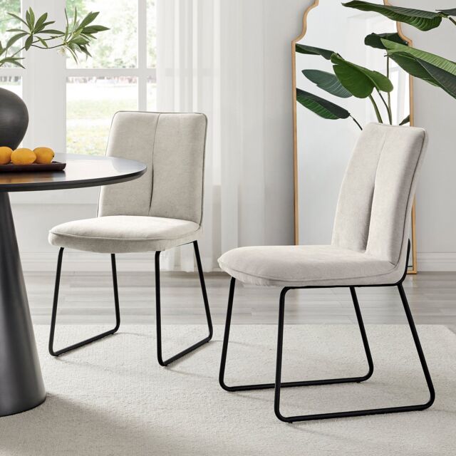 FurnitureboxUK Set of 2 Modern Chic Deep Padded Soft & Durable Stitched Fabric & Black Powder Coated Metal Leg Dining Chairs in Taupe - image 1