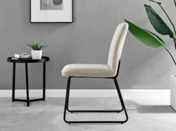 FurnitureboxUK Set of 2 Modern Chic Deep Padded Soft & Durable Stitched Fabric & Black Powder Coated Metal Leg Dining Chairs in Taupe - thumbnail 5