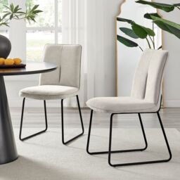 FurnitureboxUK Set of 2 Modern Chic Deep Padded Soft & Durable Stitched Fabric & Black Powder Coated Metal Leg Dining Chairs in Taupe - thumbnail 1