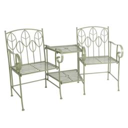 Charles Bentley Sage Green Leaf Design Rustic Metal Garden Companion Seat - thumbnail 5