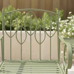 Charles Bentley Sage Green Leaf Design Rustic Metal Garden Companion Seat - thumbnail 4
