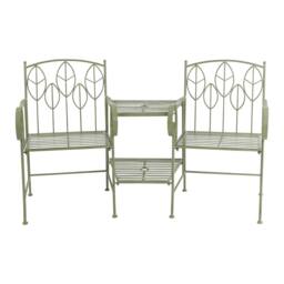 Charles Bentley Sage Green Leaf Design Rustic Metal Garden Companion Seat - thumbnail 6