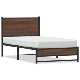 Berkfield Home Metal Bed Frame without Mattress Brown Oak 75x190 cm Small Single - thumbnail 3