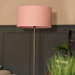 ValueLights Tavel Brushed Chrome Marble Base Floor Lamp With Table & Large Blush Pink Shade in Silver - thumbnail 3