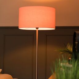 ValueLights Tavel Brushed Chrome Marble Base Floor Lamp With Table & Large Blush Pink Shade in Silver - thumbnail 4