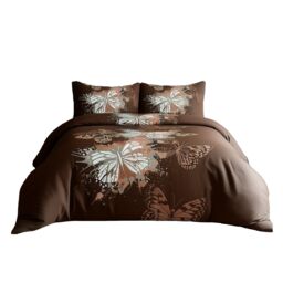 Snug City Duvet Cover & Pillowcase Set Printed Butterfly Design Bed Linen in Chocolate - Size: Double - thumbnail 2