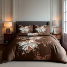 Snug City Duvet Cover & Pillowcase Set Printed Butterfly Design Bed Linen in Chocolate - Size: Double - thumbnail 1