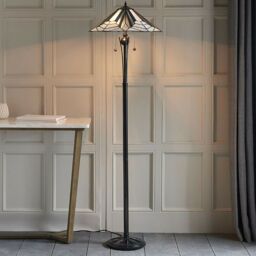 Loops 1.6m Tiffany Twin Floor Lamp Black Stem & Retro Stained Glass Shade i00003 - thumbnail 5