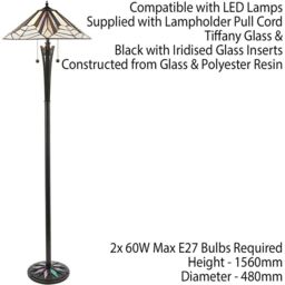Loops 1.6m Tiffany Twin Floor Lamp Black Stem & Retro Stained Glass Shade i00003 - thumbnail 2