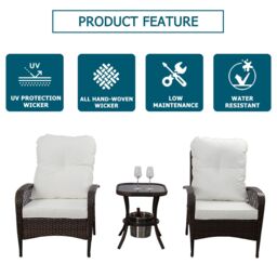 FURNITURE ONE 3 PCS Garden Bistro Set, Glass Table with Ice Bucket - Swivel in Brown - Size: B - thumbnail 3