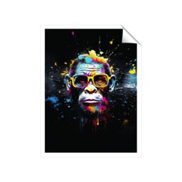 "Warren Reed - Designer Coloured Splashart Monkey Face with Glasses Unframed Art Print - Size: W12"" x H16""" - thumbnail 2