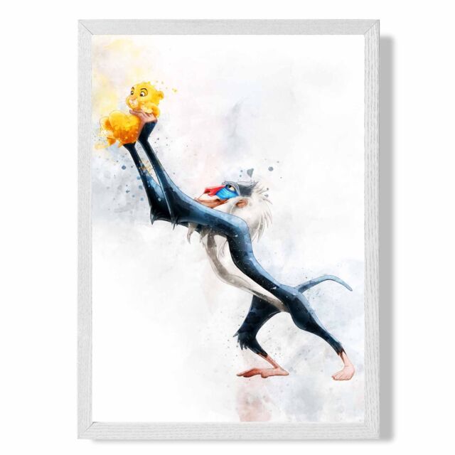 ARTZE Rafiki Watercolour Lion King Framed Print SIZE: A3 with White Frame in Dark Blue - Size: A4 - image 1