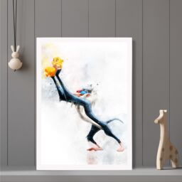 ARTZE Rafiki Watercolour Lion King Framed Print SIZE: A3 with White Frame in Dark Blue - Size: A4 - thumbnail 2