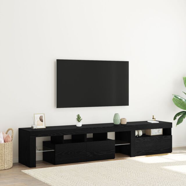 Berkfield Home TV Cabinets 2 pcs with LED Lights Black Oak Engineered Wood - image 1