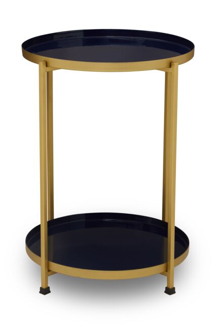 Orsina Versatile Two Tier Side Table, Small Side Table, Stylish Round Lounge Table, Brass Finish Bedside Table in Blue - image 1