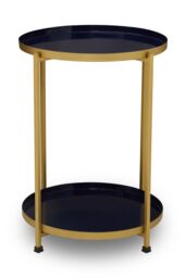 Orsina Versatile Two Tier Side Table, Small Side Table, Stylish Round Lounge Table, Brass Finish Bedside Table in Blue - thumbnail 1