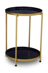 Orsina Versatile Two Tier Side Table, Small Side Table, Stylish Round Lounge Table, Brass Finish Bedside Table in Blue - thumbnail 2