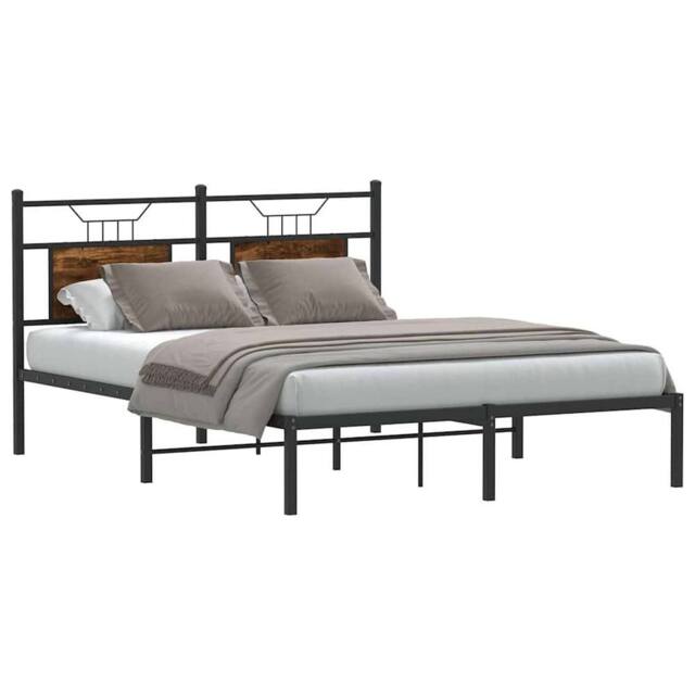 Berkfield Home Decorative Bed Frame without Mattress Smoked Oak 140x190 cm Engin in Brown - image 1