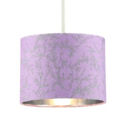 Happy Homewares Modern Soft Cotton Fabric Lamp Shade with Shiny Foil Floral Decoration in Lilac - Size: 10 inches - thumbnail 2