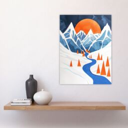 "Artery8 Abstract River Mountain Winter Snow Landscape Wall Art Print in Blue - Size: W18"" x H24""" - thumbnail 4